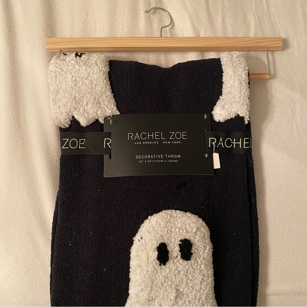 RACHEL ZOE Black & White Ghost Decorative Throw Blanket | HomeGoods 👻 - Picture 3 of 4